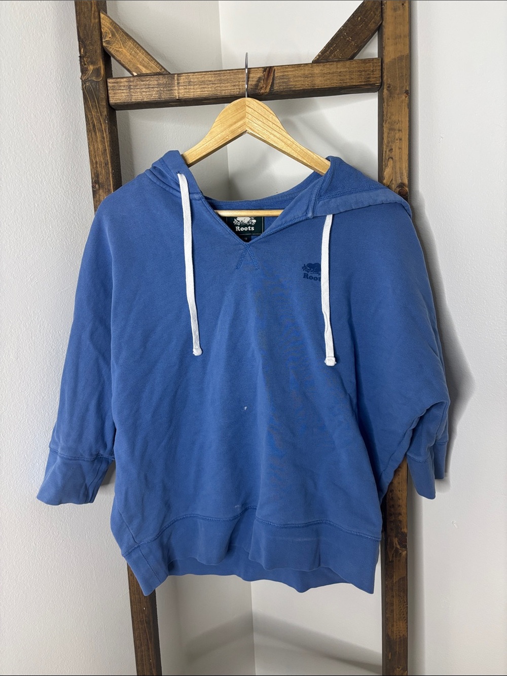 Roots Blue Hoodie with White Drawstrings Size M